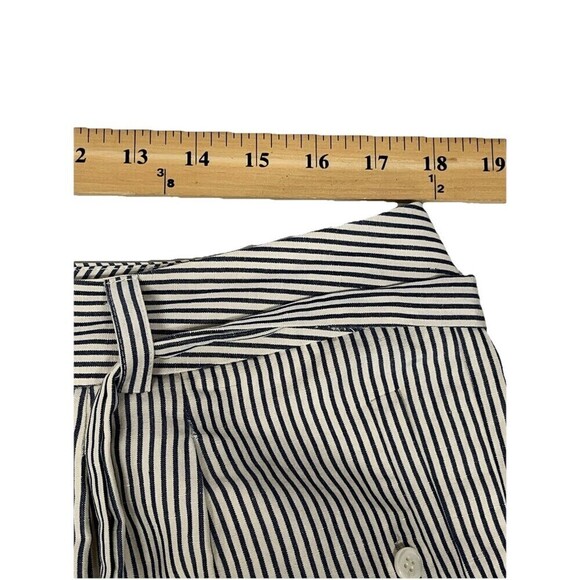 Talbots Crop Pants  16P Silk Linen Blue white Stripe Wide Leg belt high waist - Picture 7 of 9